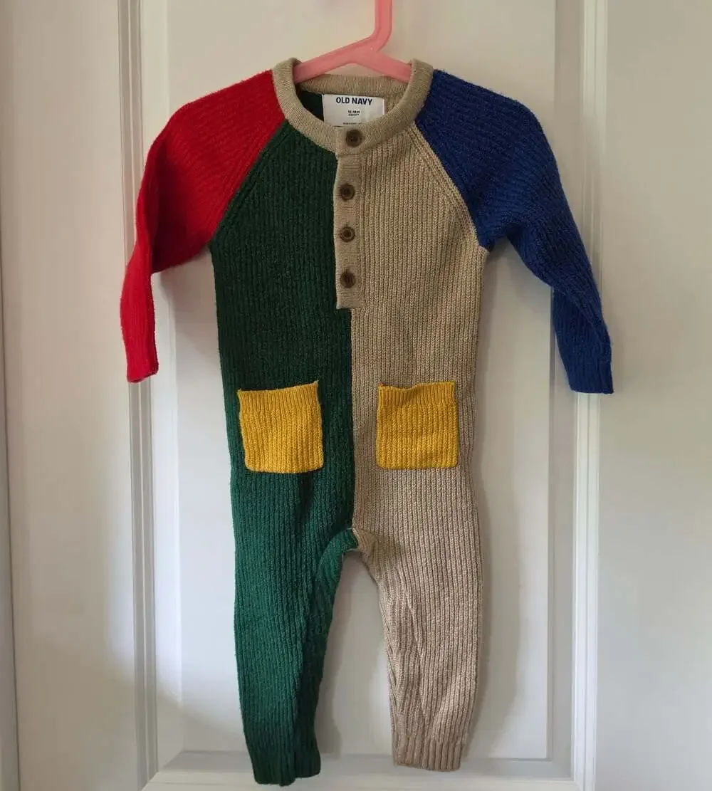 Old Navy SoSoft Colorblock Primary Knit One-Piece Romper for Baby Sz 12-18M NWT